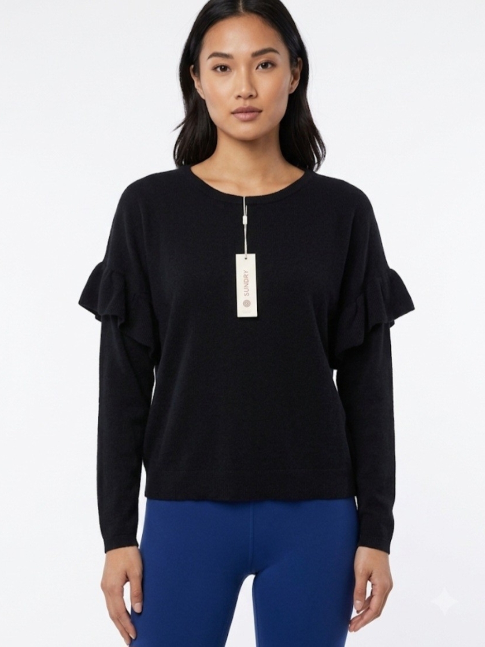 Women’s Black Ruffle Sleeve Pullover Sweater